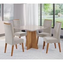 Conjunto Sala de Jantar Salvador Mesa 90x90cm Tampo Com Vidro e 4 Cadeiras Flora Mel/Off White/Pastel - Casa Giulia