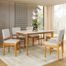 Conjunto Sala de Jantar Siera 6 Lugares Retangular Madeira Maciça Miami Marrom/Cerejeira/Nevoa