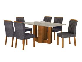 Conjunto Sala de Jantar Sofia 1,60m tampo vidro off com 6 Cadeiras Jade