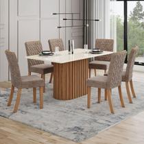 Conjunto Sala de Jantar Solana 160 Cm Canto Reto 6 Cadeiras Nature/Off White e Cacao