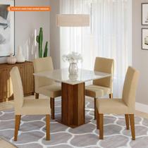 Conjunto Sala de Jantar Sophia 95X95 Tampo MDF/Vidro 4 Cadeiras Maia Cimol Nature/Off WhiteGengibre - CIMOL MOVEIS