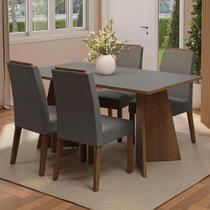 Conjunto Sala de Jantar Tampo de Madeira 4 Cadeiras Rustic/Cinza/Silver Évora Madesa Conjunto Sala de Jantar Tampo de Madeira 4 Cadeiras Rustic/Cinza/Silver Évora Madesa