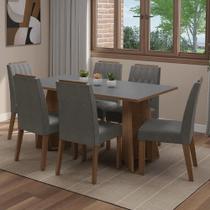 Conjunto Sala De Jantar Tampo De Madeira 6 Cadeiras Rustic/cinza/silver Leon Madesa Conjunto Sala De Jantar Tampo De Madeira 6 Cadeiras Rustic/cinza/silver Leon Madesa