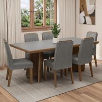 Conjunto Sala de Jantar Tampo de Madeira 6 Cadeiras Rustic/Cinza/Silver Sarlat Madesa