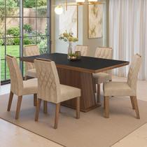 Conjunto Sala de Jantar Tampo de Madeira 6 Cadeiras Rustic/Preto/Imperial Assis Madesa