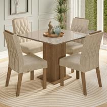 Conjunto Sala de Jantar Tampo de Vidro 4 Cadeiras Rustic/Crema/Imperial Sálvia Madesa Conjunto Sala de Jantar Tampo de Vidro 4 Cadeiras Rustic/Crema/Imperial Sálvia Madesa