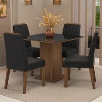 Conjunto Sala de Jantar Tampo de Vidro 4 Cadeiras Rustic/Preto/Oxford Capri Madesa Conjunto Sala de Jantar Tampo de Vidro 4 Cadeiras Rustic/Preto/Oxford Capri Madesa