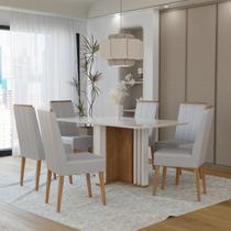 Conjunto Sala de Jantar Tampo de Vidro 6 Cadeiras Madeira Maciça Eucalipto Londres Yescasa
