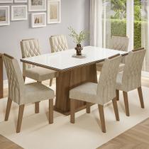Conjunto Sala de Jantar Tampo de Vidro 6 Cadeiras Rustic/Branco/Imperial Avenca Madesa