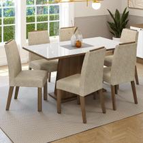 Conjunto Sala de Jantar Tampo de Vidro 6 Cadeiras Rustic/Branco/Imperial Tulipa Madesa Conjunto Sala de Jantar Tampo de Vidro 6 Cadeiras Rustic/Branco/Imperial Tulipa Madesa