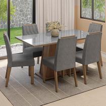 Conjunto Sala de Jantar Tampo de Vidro 6 Cadeiras Rustic/Cinza/Silver Peônia Madesa