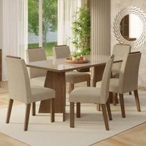Conjunto Sala de Jantar Tampo de Vidro 6 Cadeiras Rustic/Crema/Imperial Amalfi Madesa