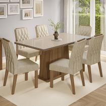 Conjunto Sala de Jantar Tampo de Vidro 6 Cadeiras Rustic/Crema/Imperial Avenca Madesa Conjunto Sala de Jantar Tampo de Vidro 6 Cadeiras Rustic/Crema/Imperial Avenca Madesa