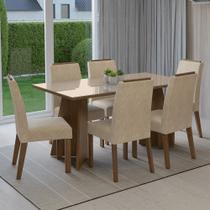 Conjunto Sala de Jantar Tampo de Vidro 6 Cadeiras Rustic/Crema/Imperial Madrid Madesa