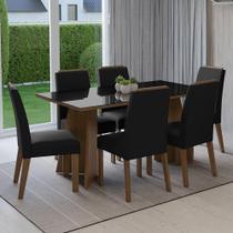Conjunto Sala de Jantar Tampo de Vidro 6 Cadeiras Rustic/Preto/Oxford Madrid Madesa