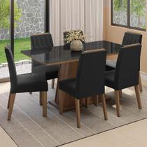 Conjunto Sala de Jantar Tampo de Vidro 6 Cadeiras Rustic/Preto/Oxford Peônia Madesa Conjunto Sala de Jantar Tampo de Vidro 6 Cadeiras Rustic/Preto/Oxford Peônia Madesa