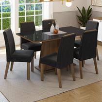 Conjunto Sala de Jantar Tampo de Vidro 6 Cadeiras Rustic/Preto/Oxford Tulipa Madesa
