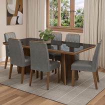 Conjunto Sala de Jantar Tampo de Vidro 6 Cadeiras Rustic/Preto/Silver Pienza Madesa