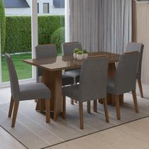 Conjunto Sala de Jantar Tampo de Vidro 6 Cadeiras Rustic/Silver Madrid Madesa