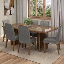 Conjunto Sala de Jantar Tampo de Vidro 6 Cadeiras Rustic/Silver Pienza Madesa