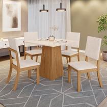 Conjunto Sala de Jantar Tampo MDF 4 Cadeiras Kaia Bege/Nature/Off White/Linho Conjunto Sala de Jantar Tampo MDF 4 Cadeiras Kaia Bege/Nature/Off White/Linho