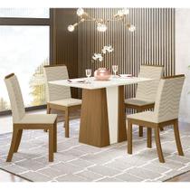 Conjunto Sala De Jantar Tampo Mdf Canto Reto 120 Cm 04 Cadeiras Dulce Henn Nature Off White E Linho