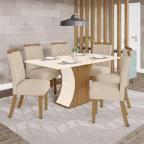 Conjunto Sala De Jantar Tampo Mdf Canto Reto 160 Cm 06 Cadeiras Amélia Henn Off White Com Nature E Linho