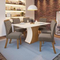 Conjunto Sala de Jantar Tampo MDF Canto Reto 160 Cm 06 Cadeiras Arian Casa 812