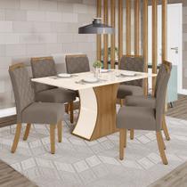 Conjunto Sala de Jantar Tampo MDF Canto Reto 160 Cm 6 Cadeiras Amélia Henn