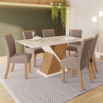 Conjunto Sala de Jantar Tampo MDF Canto Reto 6 Cadeiras Helena