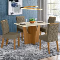 Conjunto Sala de Jantar Tampo MDF Canto Reto com Vidro 120 Cm 04 Cadeiras Andressa Henn