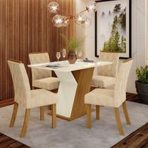 Conjunto Sala de Jantar Tampo MDF Canto Reto com Vidro 120 Cm 4 Cadeiras Lupita Casa 812