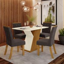 Conjunto Sala de Jantar Tampo MDF Canto Reto com Vidro 120 Cm 4 Cadeiras Lupita Casa 812