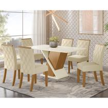 Conjunto Sala de Jantar Tampo MDF Canto Reto com Vidro 160 Cm 6 Cadeiras Indy Henn