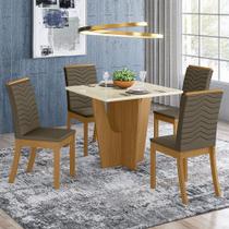 Conjunto Sala de Jantar Tampo MDF Canto Reto com Vidro 90 Cm 04 Cadeiras Valentina Henn