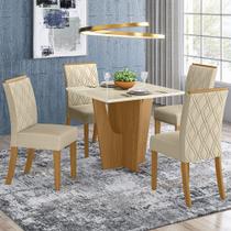 Conjunto Sala de Jantar Tampo MDF Canto Reto com Vidro 90 Cm 4 Cadeiras Andressa Henn