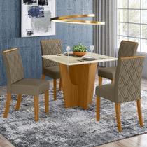 Conjunto Sala de Jantar Tampo MDF Canto Reto com Vidro 90 Cm 4 Cadeiras Andressa Henn