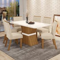 Conjunto Sala de Jantar Tampo MDF com Vidro Canto Arredondado 160 Cm 6 Cadeiras Suely Casa 812