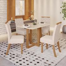 Conjunto Sala de Jantar Tampo MDF/Vidro 4 Cadeiras Marie Bege/Nature/Off White/Linho Conjunto Sala de Jantar Tampo MDF/Vidro 4 Cadeiras Marie Bege/Nature/Off White/Linho
