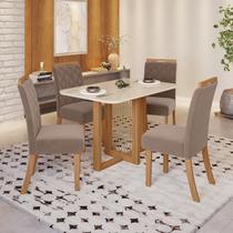 Conjunto Sala de Jantar Tampo MDF/Vidro 4 Cadeiras Marie Marrom/Nature/Off White/Amêndoa Conjunto Sala de Jantar Tampo MDF/Vidro 4 Cadeiras Marie Marrom/Nature/Off White/Amêndoa
