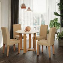 Conjunto Sala de Jantar Tampo Redondo Cimol Flora com 04 cadeiras Maia Nature/Off White/Gengibre - 100% MDF ii Conjunto Sala de Jantar Tampo Redondo Cimol Flora com 04 cadeiras Maia Nature/Off White/Gengibre - 100% MDF ii
