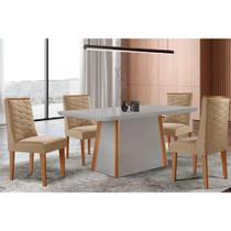 Conjunto Sala de Jantar Tilia c/ Tampo Madeirado c/ Vidro Canto Curvo 120x80cm e 4 Cadeiras Dafne Madeira Maciça Naturale/Off White - Capuccino/Linho Conjunto Sala de Jantar Tilia c/ Tampo Madeirado c/ Vidro Canto Curvo 120x80cm e 4 Cadeiras Dafne Madeira Maciça Naturale/Off White - Capuccino/Linho