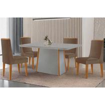 Conjunto Sala de Jantar Tilia c/ Tampo Madeirado c/ Vidro Canto Curvo 120x80cm e 4 Cadeiras Dakota Madeira Maciça Naturale/Off White - Capuccino/Suede Conjunto Sala de Jantar Tilia c/ Tampo Madeirado c/ Vidro Canto Curvo 120x80cm e 4 Cadeiras Dakota Madeira Maciça Naturale/Off White - Capuccino/Suede