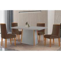 Conjunto Sala de Jantar Tilia c/ Tampo Madeirado c/ Vidro Canto Curvo 120x80cm e 4 Cadeiras Dakota Madeira Maciça Naturale/Off White - Capuccino/Suede Conjunto Sala de Jantar Tilia c/ Tampo Madeirado c/ Vidro Canto Curvo 120x80cm e 4 Cadeiras Dakota Madeira Maciça Naturale/Off White - Capuccino/Suede