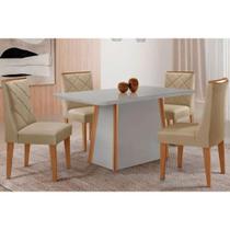 Conjunto Sala de Jantar Tilia c/ Tampo Madeirado c/ Vidro Canto Curvo 120x80cm e 4 Cadeiras Maldivas Madeira Maciça Naturale/Off White - Capuccino/Lin Conjunto Sala de Jantar Tilia c/ Tampo Madeirado c/ Vidro Canto Curvo 120x80cm e 4 Cadeiras Maldivas Madeira Maciça Naturale/Off White - Capuccino/Lin