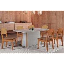 Conjunto Sala de Jantar Tilia c/ Tampo Madeirado c/ Vidro Canto Curvo 180x90cm e 6 Cadeiras Havana Premium Naturale/Off White - Corano Capuccino-Rufat