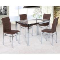 Conjunto Sala de Jantar Tokio Mesa 4 Cadeiras Marrom/Cromado/Tex
