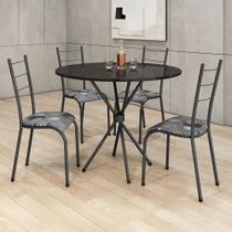 Conjunto Sala de Jantar Tubular 4 Lugares Redonda Mesa 70cm Tampo Ardósia Kelly