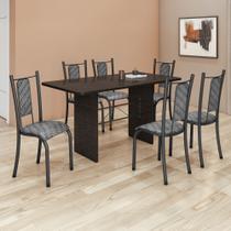 Conjunto Sala de Jantar Tubular 6 Lugares Retangular Mesa Tampo Ardósia Indiano 140x75cm Isabela