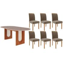 Conjunto Sala de Jantar Valentina Tampo Madeirado Oval c/ Vidro 210x100cm e 6 Cadeiras Juliana Cinamomo/Off White - Madeirado/Suede Jo-Cimol Conjunto Sala de Jantar Valentina Tampo Madeirado Oval c/ Vidro 210x100cm e 6 Cadeiras Juliana Cinamomo/Off White - Madeirado/Suede Jo-Cimol